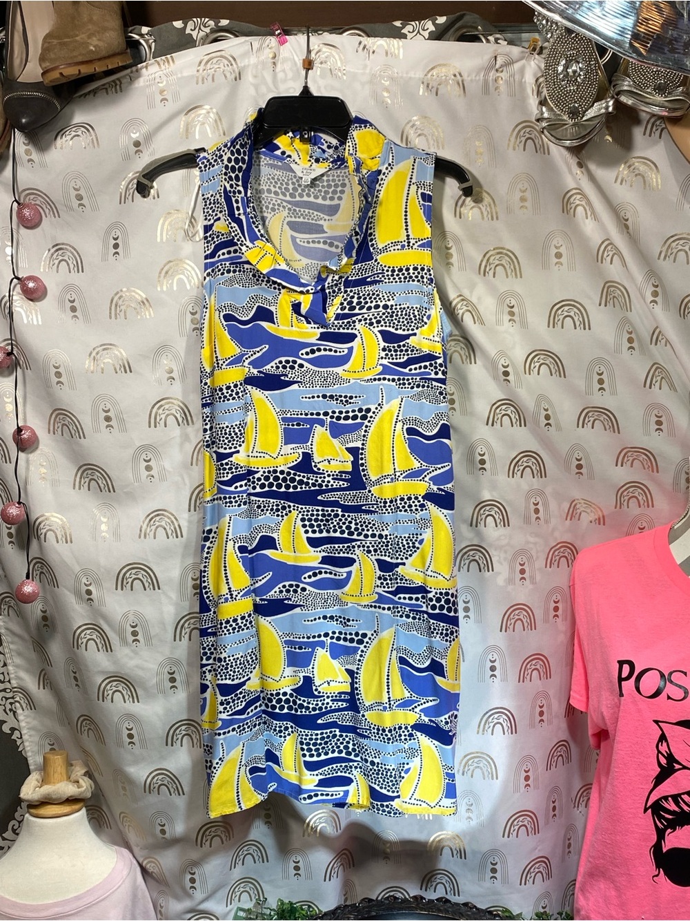 crown & ivy Yellow and Blue Patterned Petite Blouse